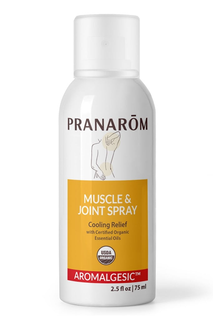 Pranarom Certified Organic Muscle & Joint Spray Aromalgesic bottle.