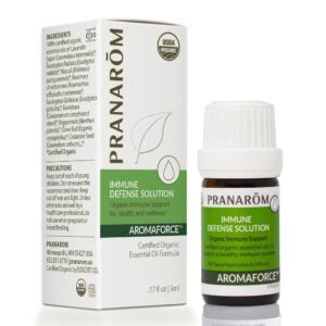 Pranarom Certified Organic Immune Defense Solution bottle and box.